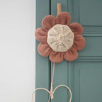 Grande fleur capucine en rotin et coton pour décoration murale 21 cm