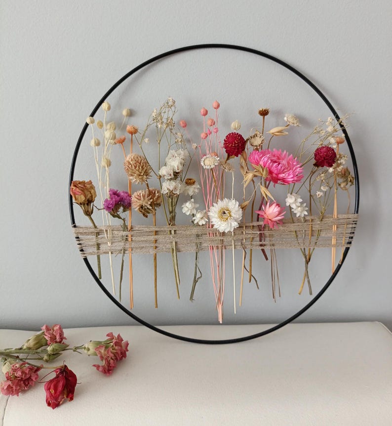 Anneau ressort en métal noir blanc or 20-30 cm | Décoration de fenêtre ou porte pour fleurs séchées