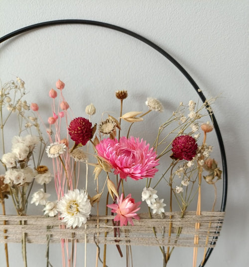 Anneau ressort en métal noir blanc or 20-30 cm | Décoration de fenêtre ou porte pour fleurs séchées