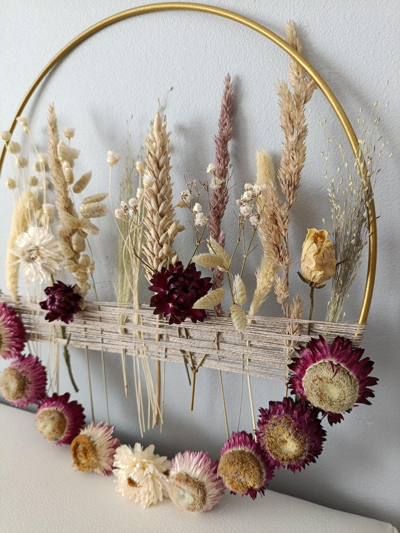 Tenture murale rustique en métal avec cordon de jute et fleurs de style ferme