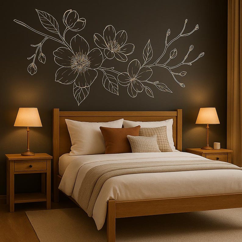 Autocollant mural magnolia floral d'angle | Décoration murale naturelle