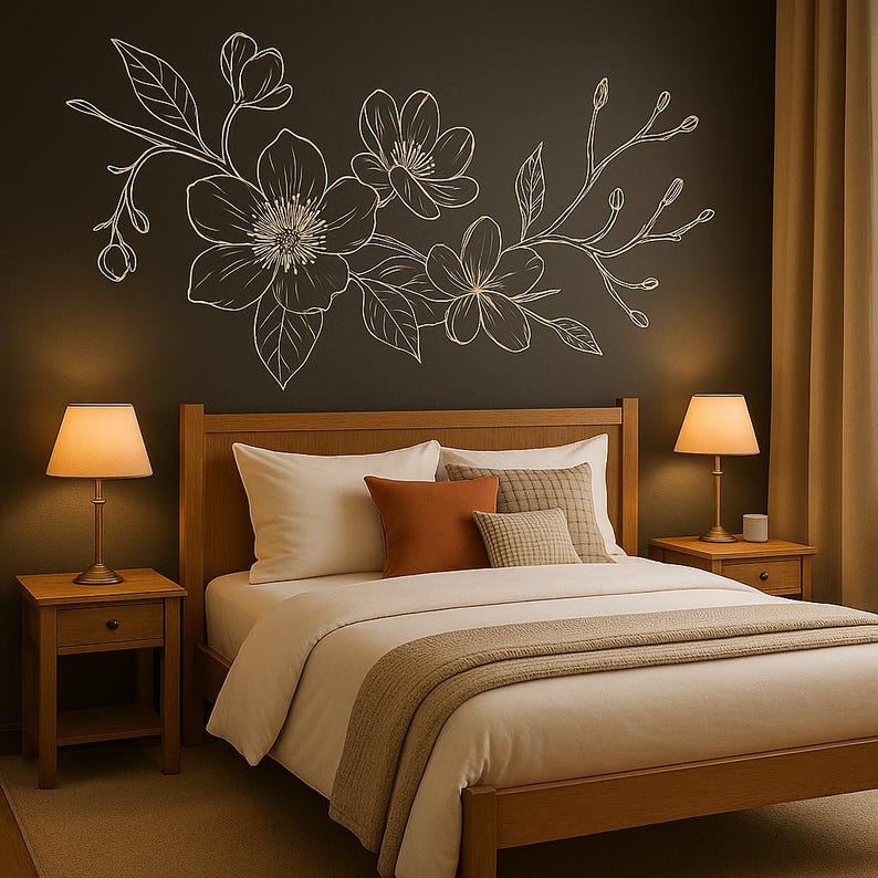 Autocollant mural magnolia floral d'angle | Décoration murale naturelle