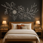 Autocollant mural magnolia floral d'angle | Décoration murale naturelle