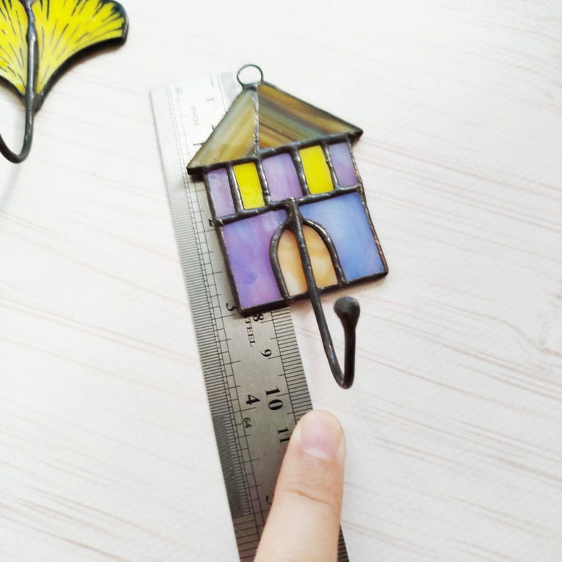 Porte-clés mural vitrail feuille de ginkgo 6,5x7 cm