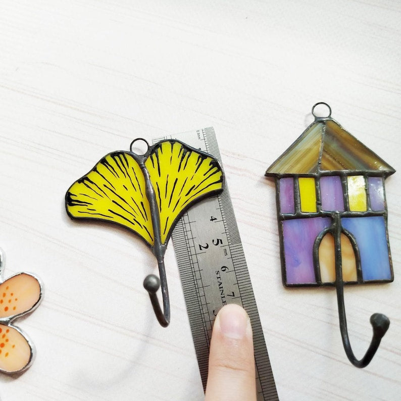 Porte-clés mural vitrail feuille de ginkgo 6,5x7 cm