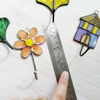 Porte-clés mural vitrail feuille de ginkgo 6,5x7 cm