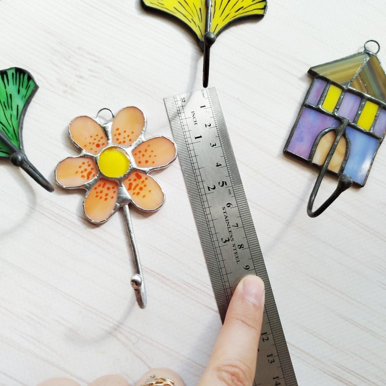 Porte-clés mural vitrail feuille de ginkgo 6,5x7 cm