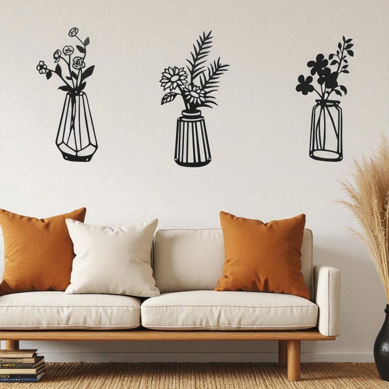 Décoration murale métal silhouette vase noir 37 cm