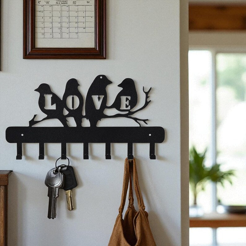 Porte-clés mural en métal oiseau noir mat, crochet décoratif pour entrée, cuisine