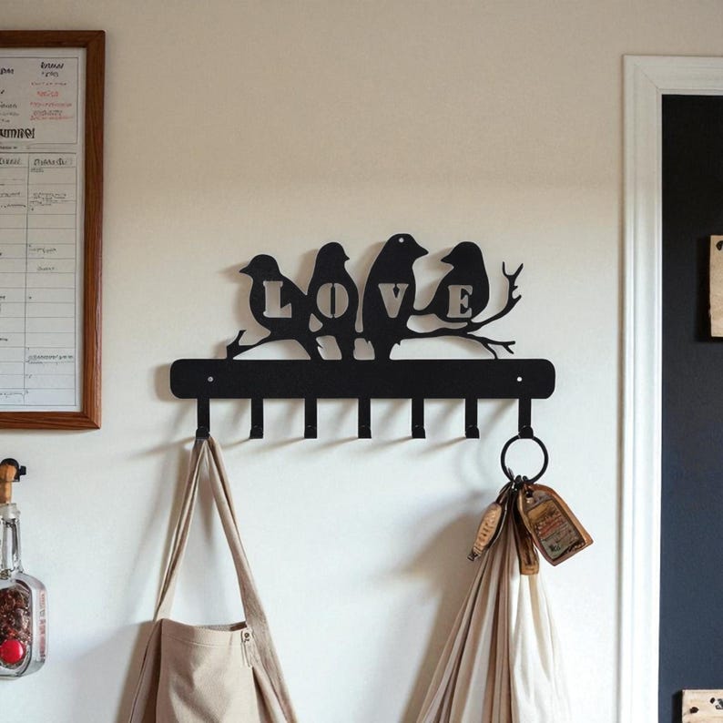 Porte-clés mural en métal oiseau noir mat, crochet décoratif pour entrée, cuisine