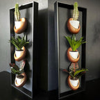 Cadre mural végétal magnétique 20x60 cm - 3 pots céramique - Support plantes noir mat