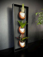 Cadre mural végétal magnétique 20x60 cm - 3 pots céramique - Support plantes noir mat