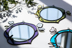 Petit Miroir Vertical en Vitrail Tiffany, 6 po., Motif Floral en Verre Fusionné