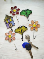 Porte-clés mural vitrail feuille de ginkgo 6,5x7 cm