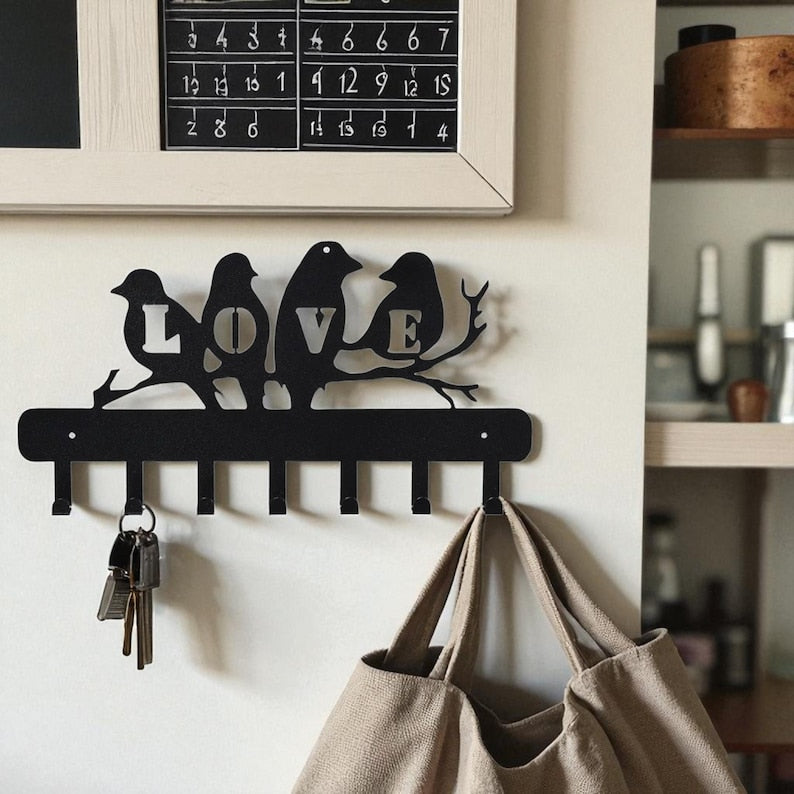 Porte-clés mural en métal oiseau noir mat, crochet décoratif pour entrée, cuisine