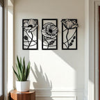 Décoration murale métal triple feuille de lotus, art mural moderne noir mat/or/bronze