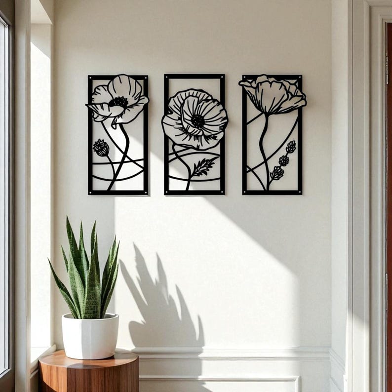 Décoration murale métal triple feuille de lotus, art mural moderne noir mat/or/bronze