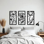 Décoration murale métal triple feuille de lotus, art mural moderne noir mat/or/bronze