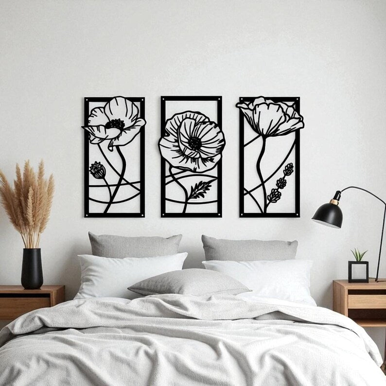 Décoration murale métal triple feuille de lotus, art mural moderne noir mat/or/bronze