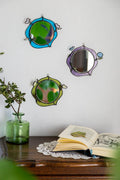 Petit Miroir Vertical en Vitrail Tiffany, 6 po., Motif Floral en Verre Fusionné