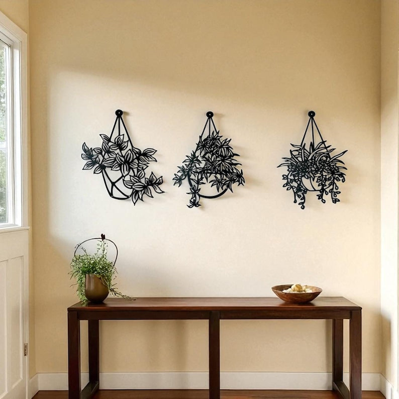 Lot de 3 jardinières murales en métal, pots de fleurs suspendus, décoration intérieure/extérieure, noir mat ou bronze rustique