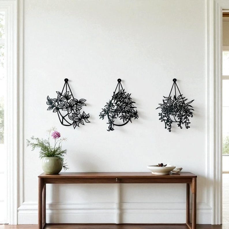 Lot de 3 jardinières murales en métal, pots de fleurs suspendus, décoration intérieure/extérieure, noir mat ou bronze rustique