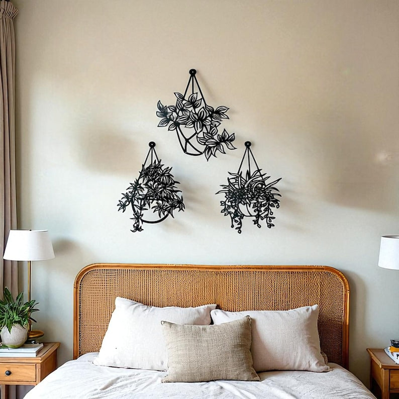 Lot de 3 jardinières murales en métal, pots de fleurs suspendus, décoration intérieure/extérieure, noir mat ou bronze rustique