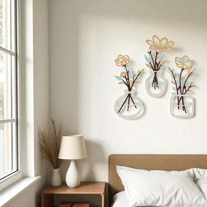 Vase mural en métal, décoration murale en fer, art mural vase de fleurs rustique, décoration d'intérieur pour salon ou entrée