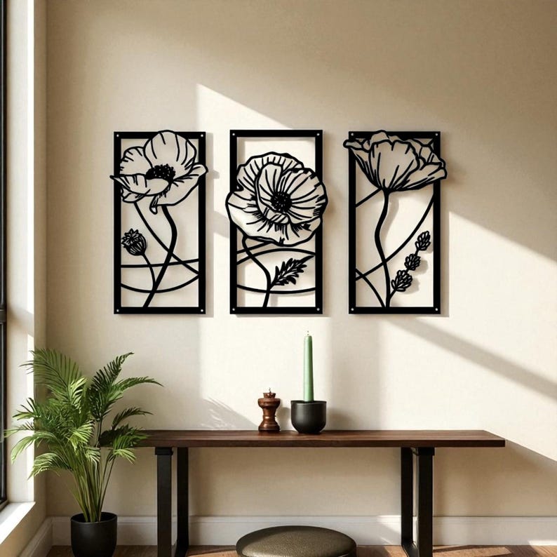 Décoration murale métal triple feuille de lotus, art mural moderne noir mat/or/bronze