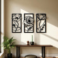 Décoration murale métal triple feuille de lotus, art mural moderne noir mat/or/bronze