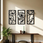 Décoration murale métal triple feuille de lotus, art mural moderne noir mat/or/bronze
