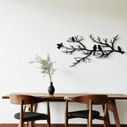 Décoration murale oiseaux en métal sur branche, 45 cm, noir mat