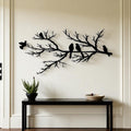 Décoration murale oiseaux en métal sur branche, 45 cm, noir mat