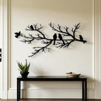 Décoration murale oiseaux en métal sur branche, 45 cm, noir mat
