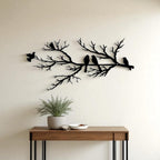 Décoration murale oiseaux en métal sur branche, 45 cm, noir mat