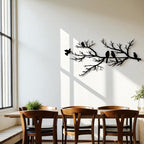 Décoration murale oiseaux en métal sur branche, 45 cm, noir mat