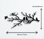 Décoration murale oiseaux en métal sur branche, 45 cm, noir mat