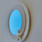 Miroir rond artisanal en bois naturel de style côtier avec étoile de mer, décoration nautique 39 cm