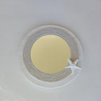 Miroir rond artisanal en bois naturel de style côtier avec étoile de mer, décoration nautique 39 cm