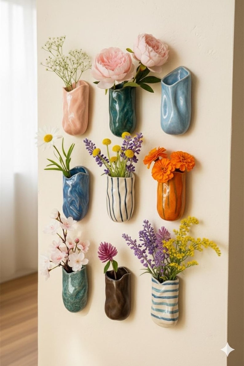 Vase magnétique suspendu en céramique, 8-9 cm, aimanté pour réfrigérateur