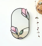 Miroir en vitrail Tiffany Fleur de magnolia, Décoration murale, 13,5 x 21 cm