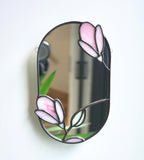 Miroir en vitrail Tiffany Fleur de magnolia, Décoration murale, 13,5 x 21 cm