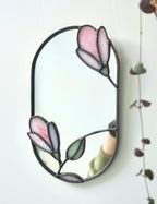 Miroir en vitrail Tiffany Fleur de magnolia, Décoration murale, 13,5 x 21 cm