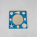 Miroir mural nautique coquillages blancs turquoise 25 cm décor plage