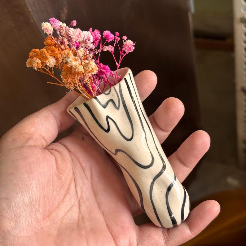 Vase mural en céramique à rayures ondulées 13-14 cm pour plantes succulentes