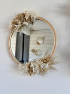 Miroir en rotin avec fleurs séchées, décoration murale bohème, 30 cm