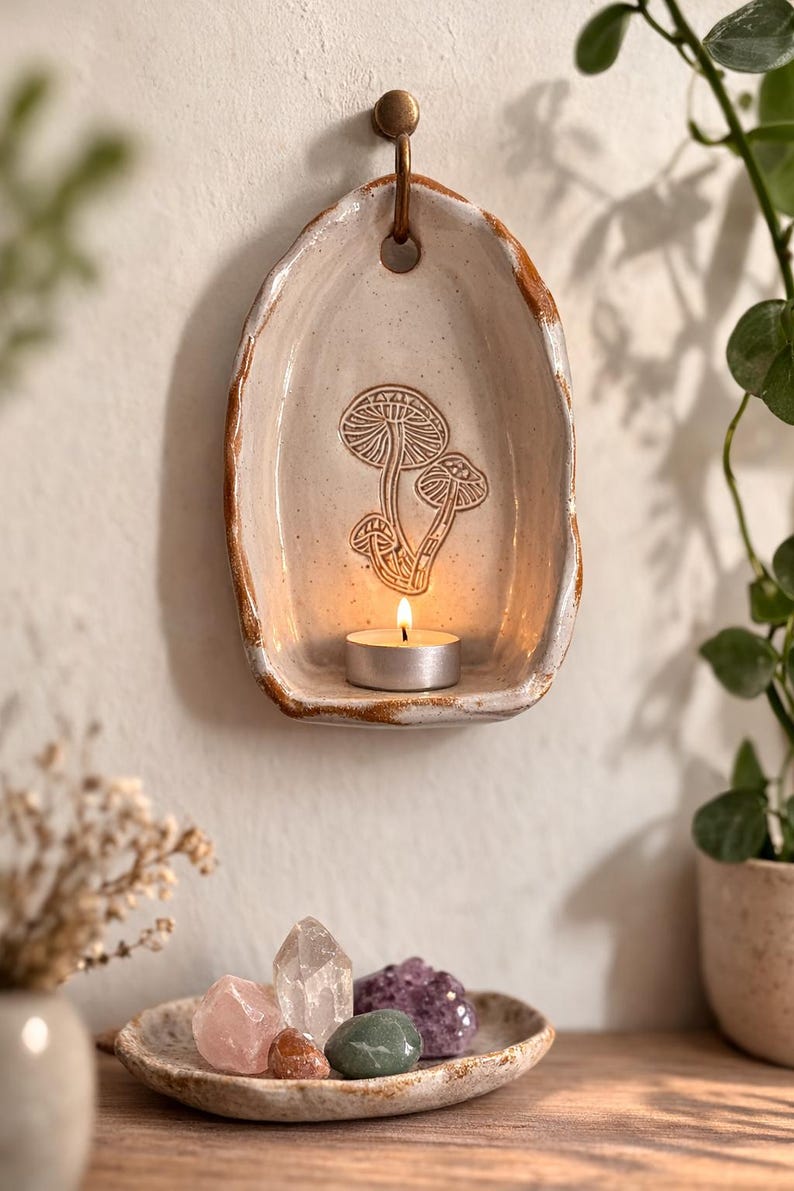 Suspension murale rustique en céramique avec bourgeons, applique murale terre cuite 10 cm