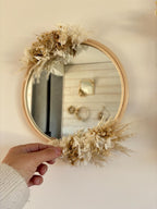 Miroir en rotin avec fleurs séchées, décoration murale bohème, 30 cm