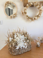 Miroir en rotin avec fleurs séchées, décoration murale bohème, 30 cm