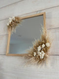 Miroir carré en bois avec fleurs séchées, décoration murale bohème